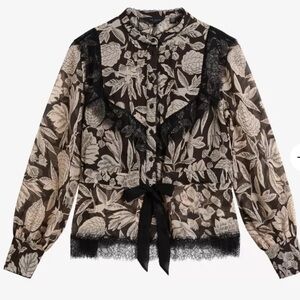 Ted Baker Alness Drawstring Waist Blouse with Contrast Lace, US size 8